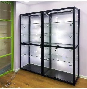 Glass Display Cabinet with LED Light and Lockable Doors