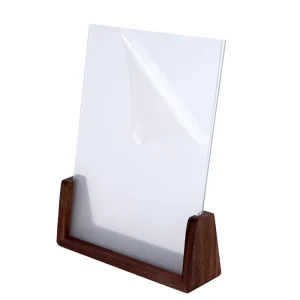Glass Display Stand with Wooden Base for Photos, Art Prints, and Small Decor