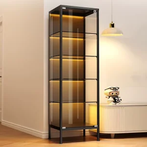 Glass-Door Steel Wine Display Cabinet for Living Room and Home Wall Mounting