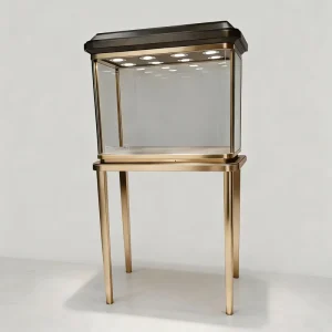 Glass Jewelry Display Cabinet with Mirrored Interior and Wheels