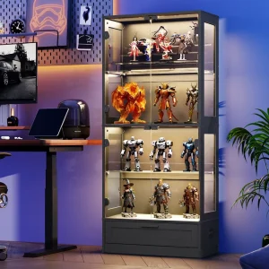 Glass LED Display Cabinet with Adjustable Shelves for Home Bar & Collectibles Modern Design Durable Storage DR526