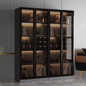 Glass Wine Cabinet with Wall-Mounted Display Cabinet and Sideboard Storage