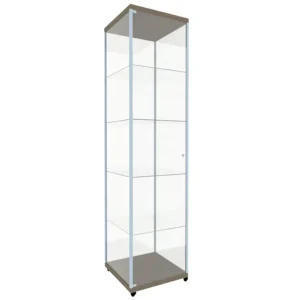 Glass and Aluminium Showcase Cabinet with Wood Base