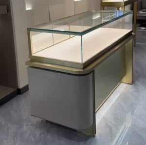 Glass and Metal Jewelry Display Cabinet with LED Lighting