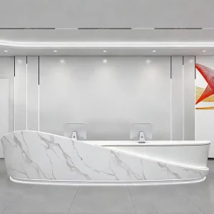 Glossy Marble Stone Reception Desk for Three People
