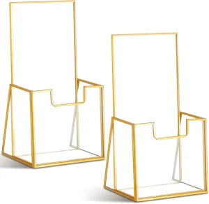 Gold Glass Brochure Holder Stand Clear Literature Trifold Pamphlet Display Stand for Home Countertop Organization
