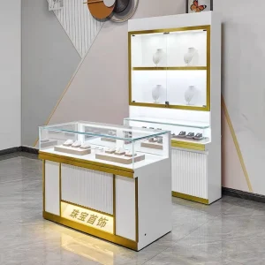 Gold LED Light Glass Counter for Retail Jewellery Shop Display