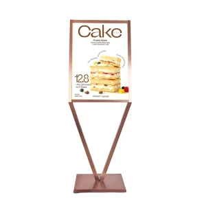 Gold Metal Single Side Floor Standing V shaped Pedestal Sign Heavy Duty Portable Poster Display Stand for Displaying