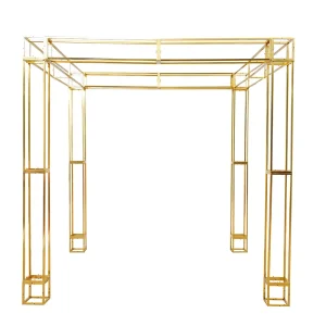 Gold-Plated Four-Pole Square Screen Event Flower Stand Wedding Backdrop Frame for Reception Stage