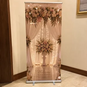 Gold Silver Aluminum Roll-Up Banner Display Portable Lightweight for Wedding Ceremony Photo Booth Backdrop Decoration