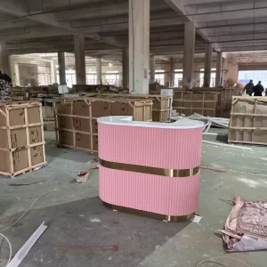 Gold White Pink Salon Reception Counter Desk Nail Salon Bar Counter
