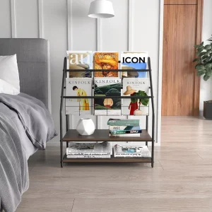 Grey 2-Shelf Floor Standing Magazine Rack for Brochures and Newspapers