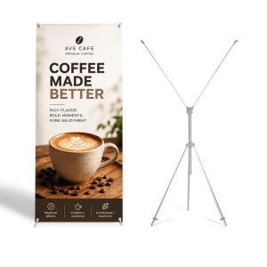 Grey Adjustable X-Frame Banner Stand for Trade Show Advertising