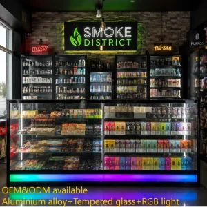 HIKUYA Customized Tempered Glass Display Cabinet With RGB Light Durable Retail Shop Glass Showcase