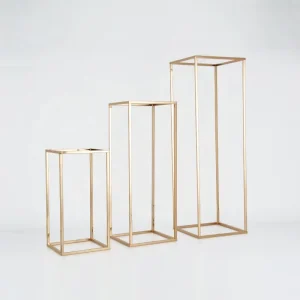 HJ240006 Detachable Geometric Rectangle Table Centerpiece Square Column Frame Flower Gold Stands for Party Wedding Decoration
