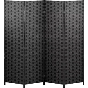 Hand-Woven 4-Panel Wood Mesh Screen Divider Portable Folding Partition