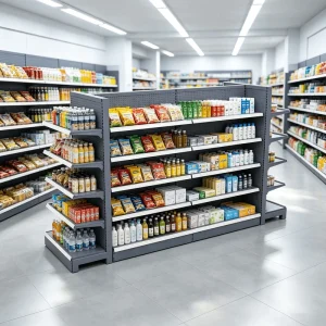 Heavy Duty Double-Sided Adjustable Metal Gondola Shelving System for Grocery Store Display