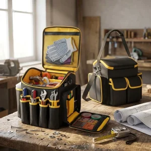 Heavy Duty Electrician Tool Bag Portable Waterproof Oxford Polyester Wide Opening Multi-Pocket