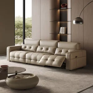 Heavy-Duty Genuine Leather Modular Sectional Sofa with Power Recliner