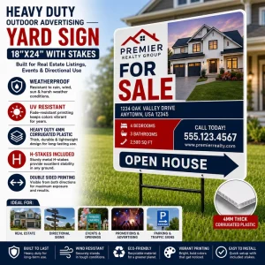 Heavy-Duty Outdoor Advertising Stand Banner 18×24 with Stakes for Real Estate Listings and Directional Lawn Displays