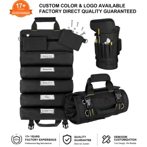 Heavy-Duty Portable Tool Carrier Bag with 13 Pockets, Roll-Up Tool Storage Pouch