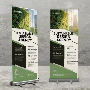 Heavy-Duty Roll-Up Banner Stand with Aluminum Base for Indoor and Outdoor Use