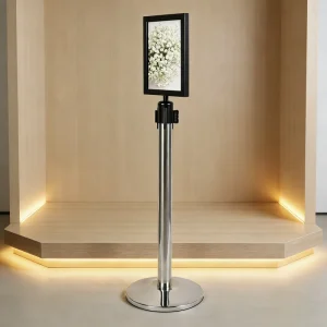 Heavy-Duty Rope Stanchion Post with A4 Poster Frame, 900mm Height, for Factory or Retail Store Signs