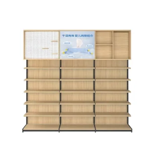 Heavy-Duty Single-Sided Metal and Metallic Glass Supermarket Shelving Unit with Solid Shelf