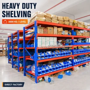 Heavy Duty Steel Powder Coated Warehouse Shelving Rack Five Adjustable Beam Levels 3000KG Per Layers For Cartons Bins Spare