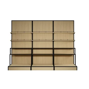 Heavy-Duty Steel and Wood Display Stand with Multi-Level Storage