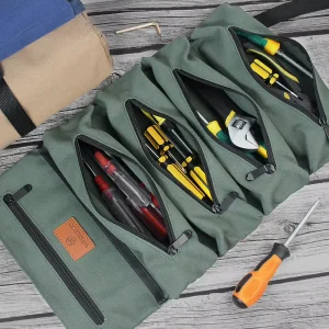 Heavy Duty Tool Bag 5 Pockets Tool Roll Storage Pouch Portable Tool Organizer Carrier Bag for Men Mechanic Electrician