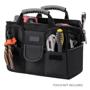 Heavy Duty Waterproof Tool Bag 15-19 Pockets Portable Tool Box Organizer Storage Bag Adjustable Shoulder Strap Ergonomic Handle