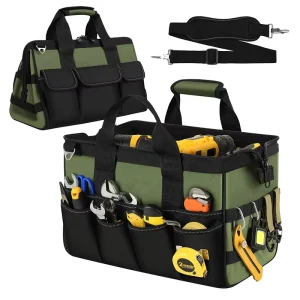 Heavy Duty Waterproof Tool Bag 15 Inch 16 Pocket Portable Tool Organizer Tactical Toolbox Carry Tote with Padded Shoulder Strap