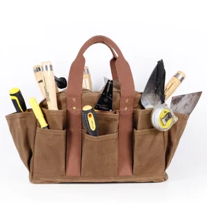 Heavy Duty Waxed Canvas Tote Bag Storage Organizer for Gardening Tools