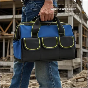 Heavy Duty Wide Mouth Oxford Tool Tote Bag Multi-Pocket Organizer for Electrician Carpenter and Mechanic