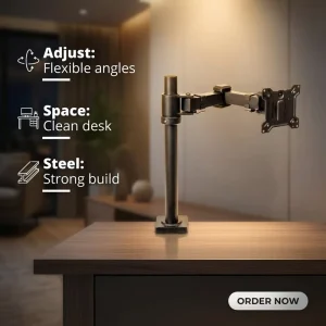 Height Adjustable Full Motion Single Monitor Arm with C-Clamp and Grommet Base for 17-32 Inch Screens