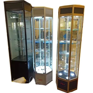 Hexagonal Rotating Glass Display Cabinet for Watches and Jewelry