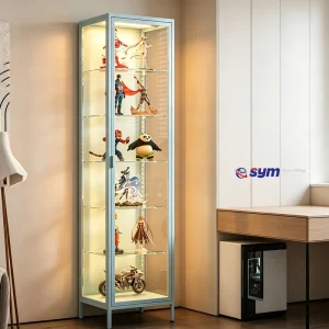 High Capacity Glass Display Cabinet For Figure Collections Sturdy Metal Frame Curio Showcase With Deep Shelves