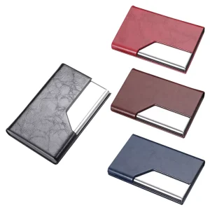 High Capacity Stainless Steel PU Leather Business Card Case Custom Logo ID & Passport Card Holder