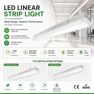 High Quality 2ft 4ft 8ft LED Linear Strip Light Energy Efficient Long lasting Ideal for Commercial and Residential Use