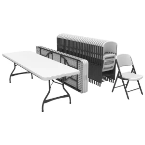 High Quality 6 8people Garden Party Rental 6ft Plastic White Folding Table and Chairs Set for Events