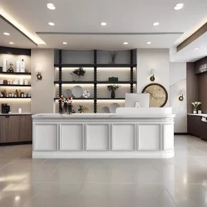 High Quality Customizable Reception Counter for Hotels Malls and Schools Modern Design Wood Material