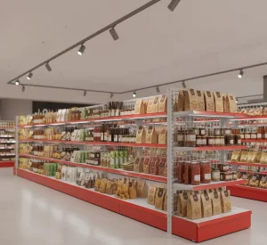 High Quality Double-Sided Light Duty Metal Display Shelf Rack for Grocery Stores and Supermarkets Freestanding