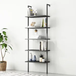 High Quality Modern Steel Ladder Shelving Unit Metal Bookcase Wall-Mounted Design 4-Layer Steel Tube Display Home Office Powder