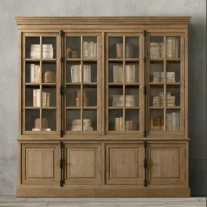 High Quality Solid Oak Rustic Bookcase Glass Display Cabinet Storage Cabinet Living Room Furniture