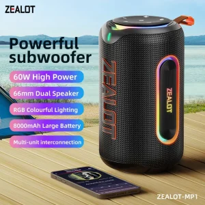 Hot Selling Latest Zealot MP1 60W Outdoor Wireless Speaker Portable Waterproof Sub woofer Boombox RGB LED Party