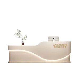 I-Shaped LED Reception Desk for Office Hotel Beauty Salon Wooden Marble Finish MDF Cashier Counter