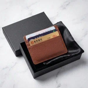 Impress Respected Clients with Our Custom Slim RFID Card Holder Gracefully Shaped From Luxurious Classic Genuine Leather