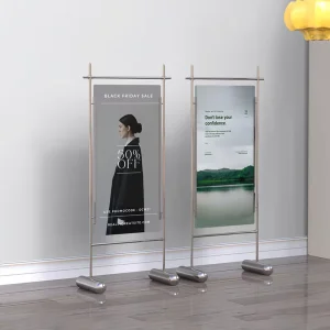 Indoor Modern Acrylic Mirror-Finish Customizable Floor-Standing Poster Display Stand