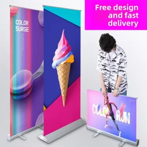 Indoor Portable Roll Up Screen Printed Poster Display Stand Aluminum Alloy Thickened Base Custom